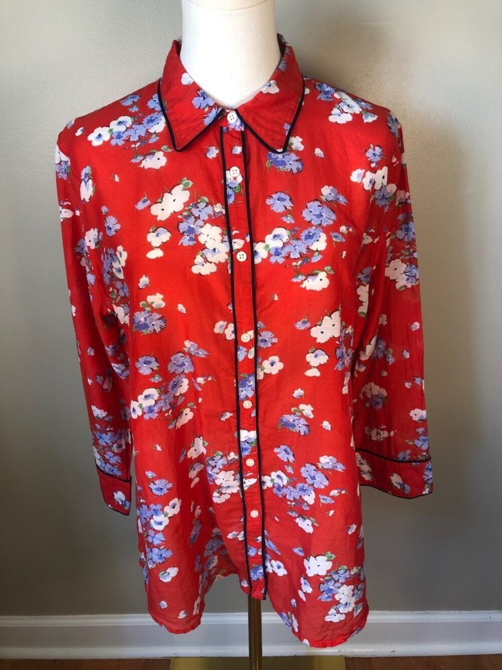 Lauren Ralph Lauren Featherweight Red Floral Button Down Shirt Refined Preppy XL